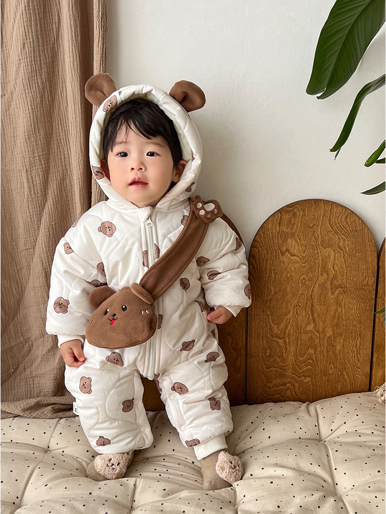Bear Newborn Baby Clothes Jumpsuit w sling bag (0-12 mths) - Mother to be, Newborn Gift, Baby Shower, Baby Boy - Girl, Cute Infant Swaddle