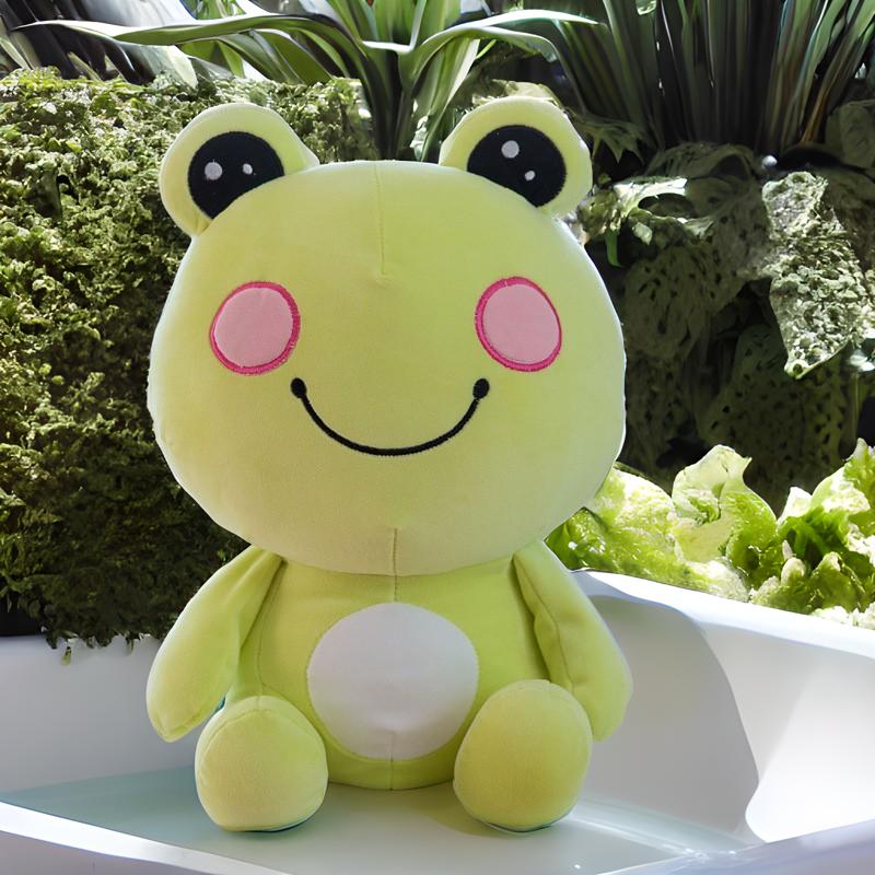 Green Frog smiling blushing plush toy